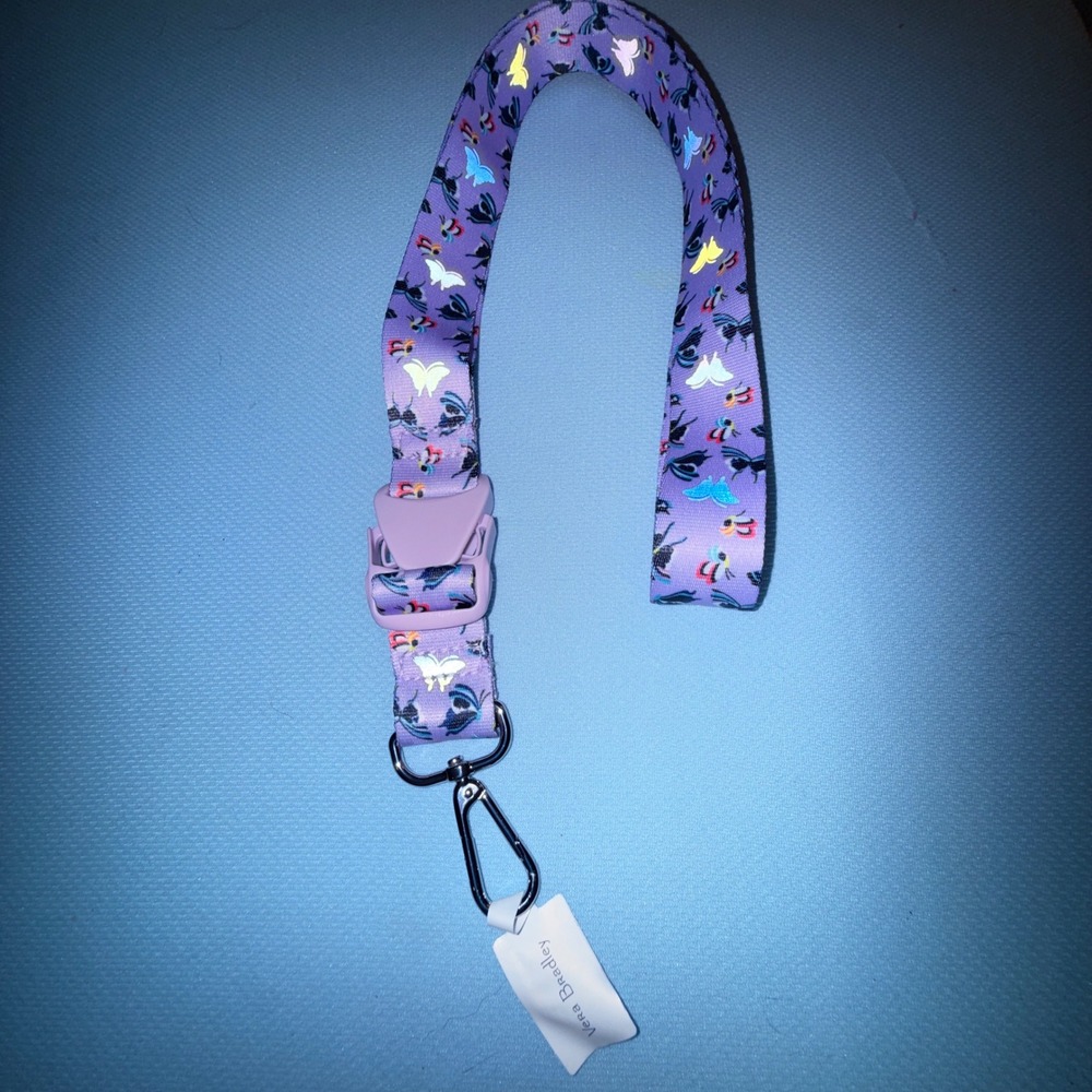 Vera Bradley Wide Lanyard NEW Lavender Butterflies Speed Clip